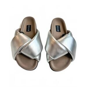 ROAM Metallic Silver Crisscross Slide Sandals